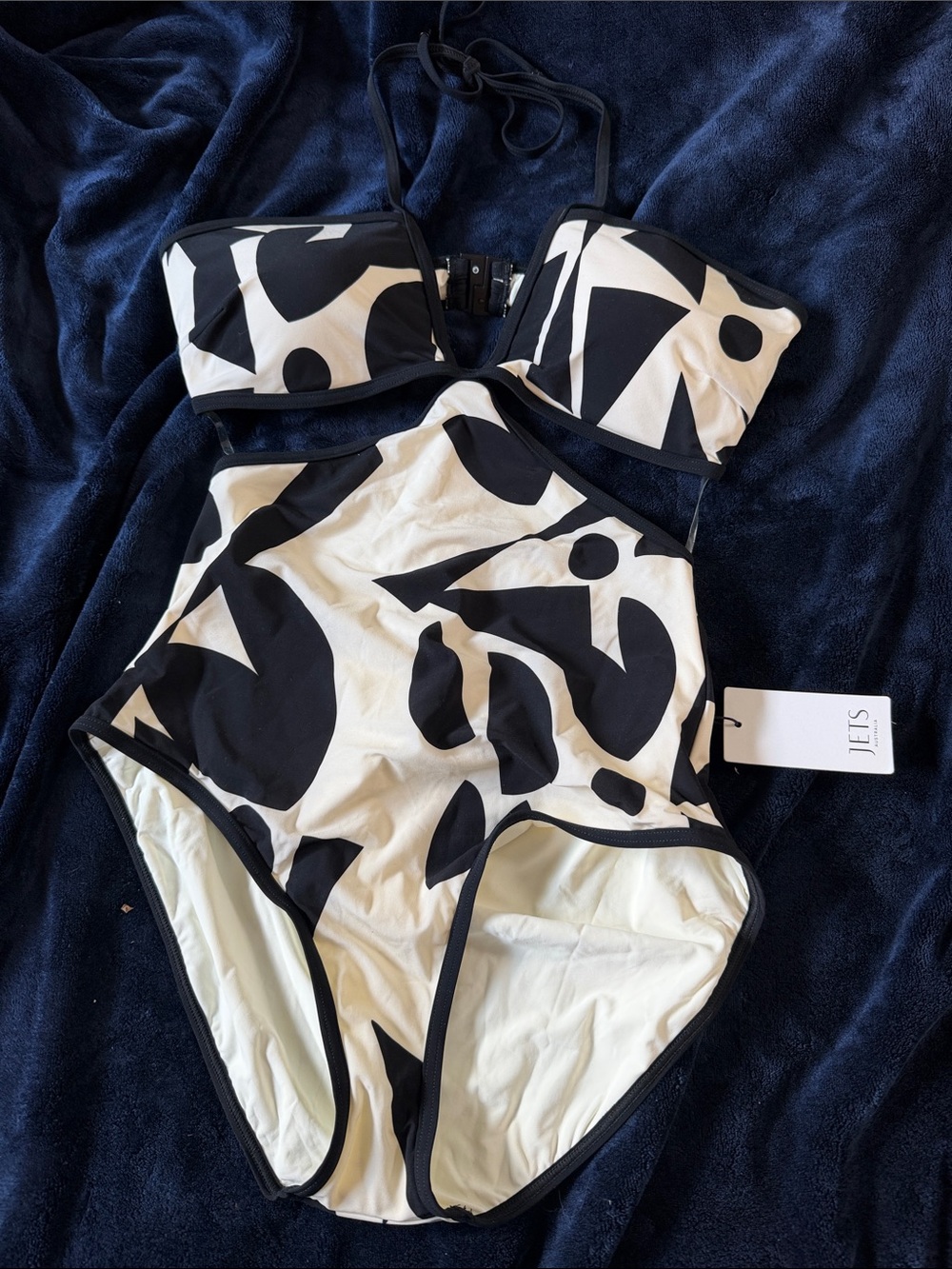 JETS Australia Black & White Abstract One-Piece Dorsay Swimsuit
